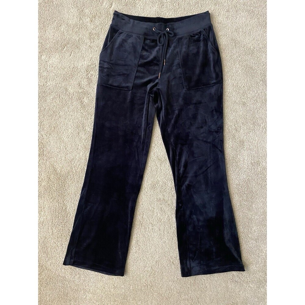 Green Tea High Rise Pants Black Y2K Velour Luxe Stretch Pants Women’s Size L - Picture 1 of 12
